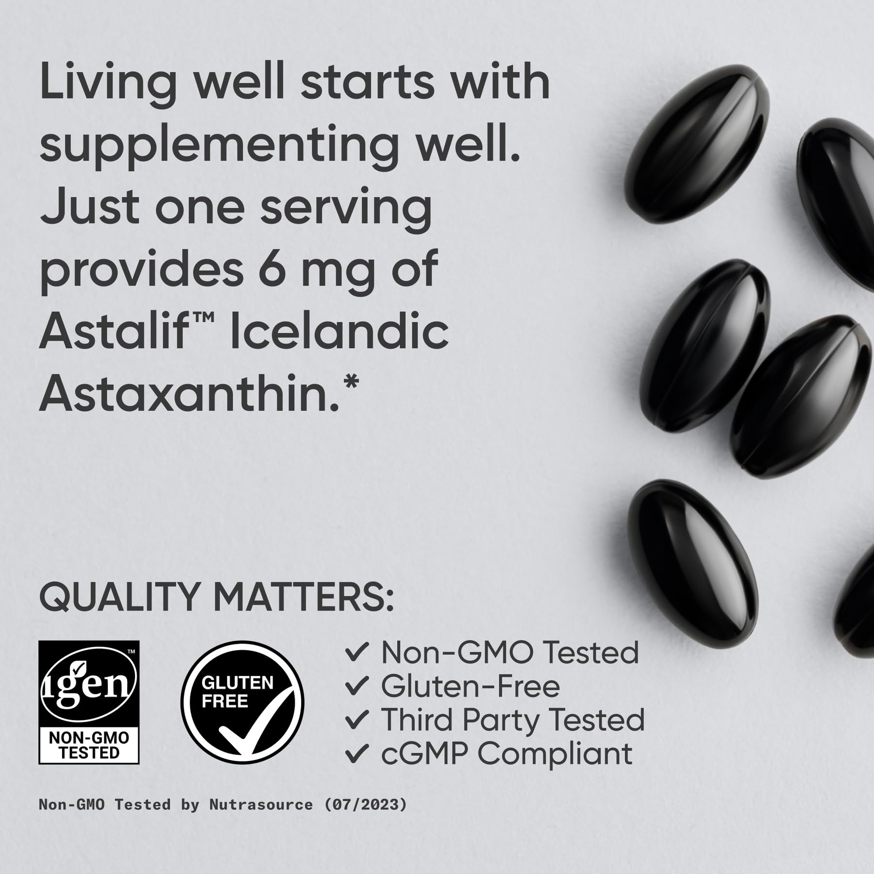 Nutrition facts panel for Astaxanthin supplement