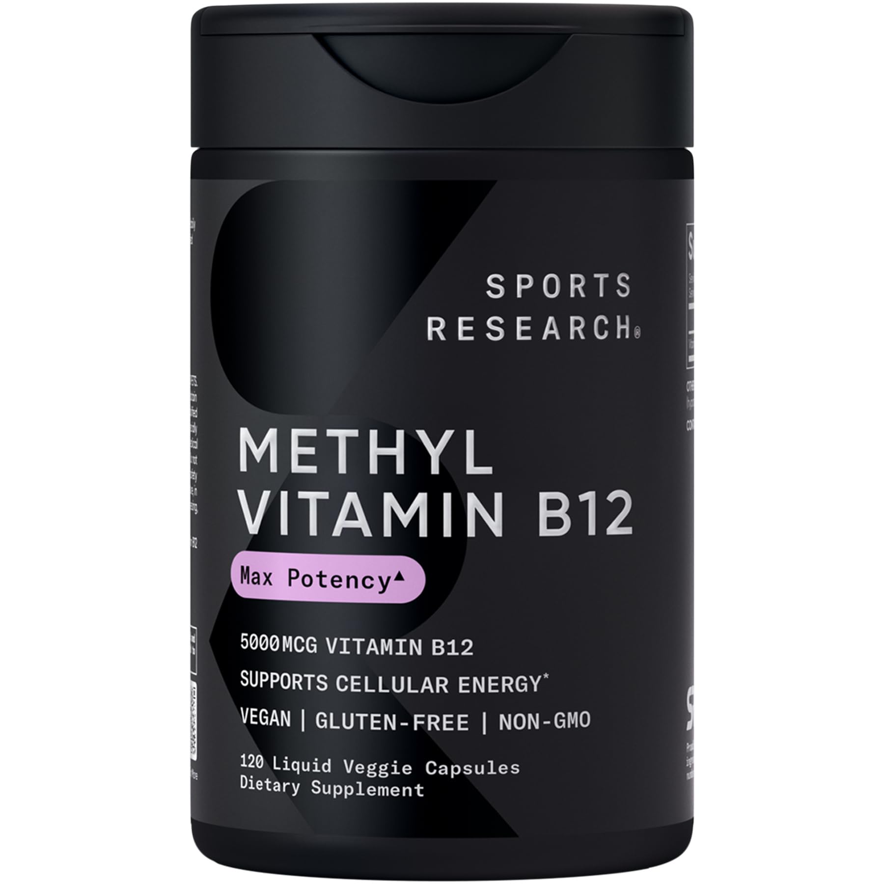 Close-up of Sports Research B12 methylcobalamin liquid capsule