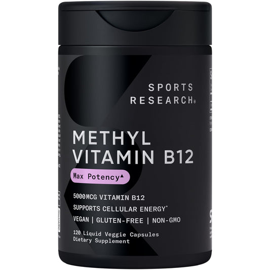 Close-up of Sports Research B12 methylcobalamin liquid capsule