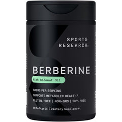 Sports Research berberine coconut oil 500mg softgels bottle