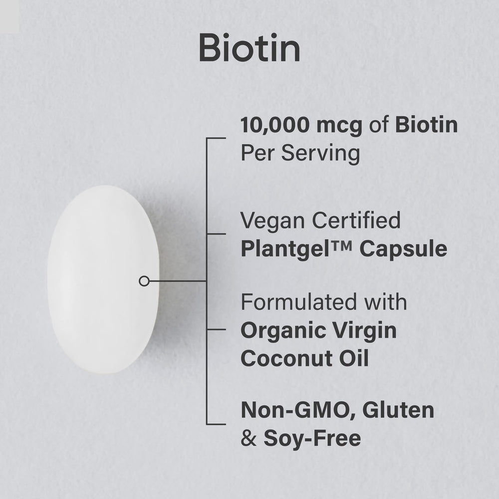 Biotin 10,000 mcg vegan softgels in Plantgel