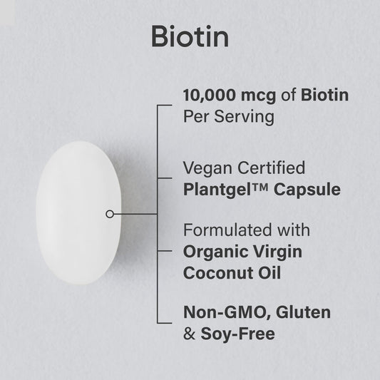 Biotin 10,000 mcg vegan softgels in Plantgel