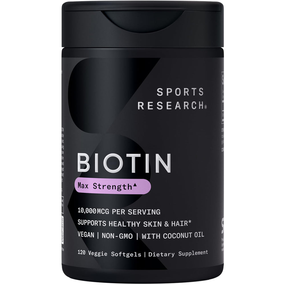 Bottle of Sports Research Biotin 10,000mcg with Organic Coconut Oil