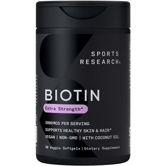 Sports Research Biotin 5000mcg with Organic Coconut Oil bottle