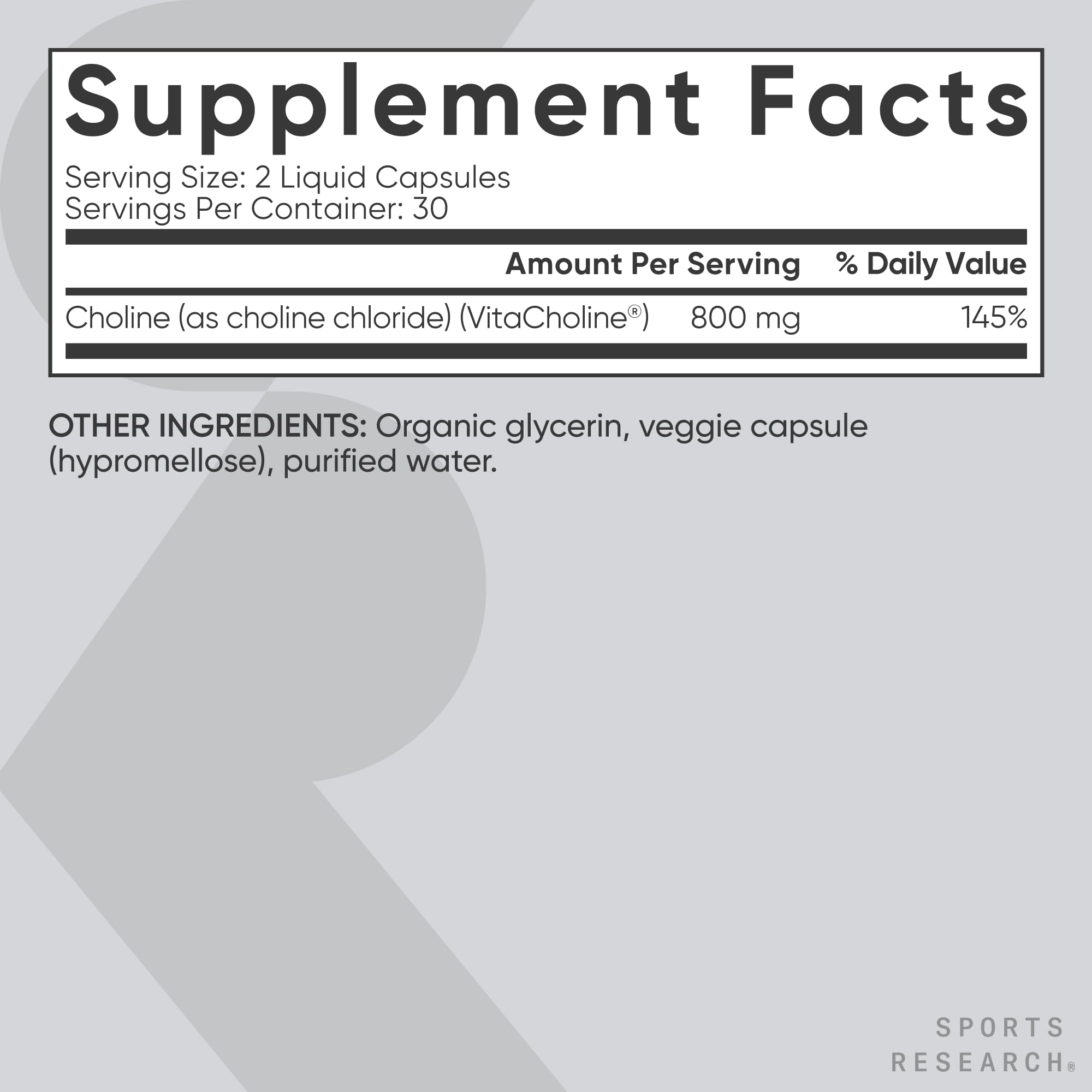 VitaCholine feature highlight on Choline bottle