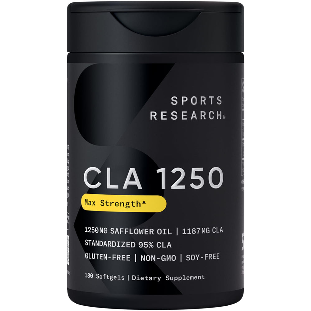 Sports Research CLA bottle front with 180 softgels