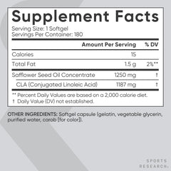 Nutrition facts panel of CLA container