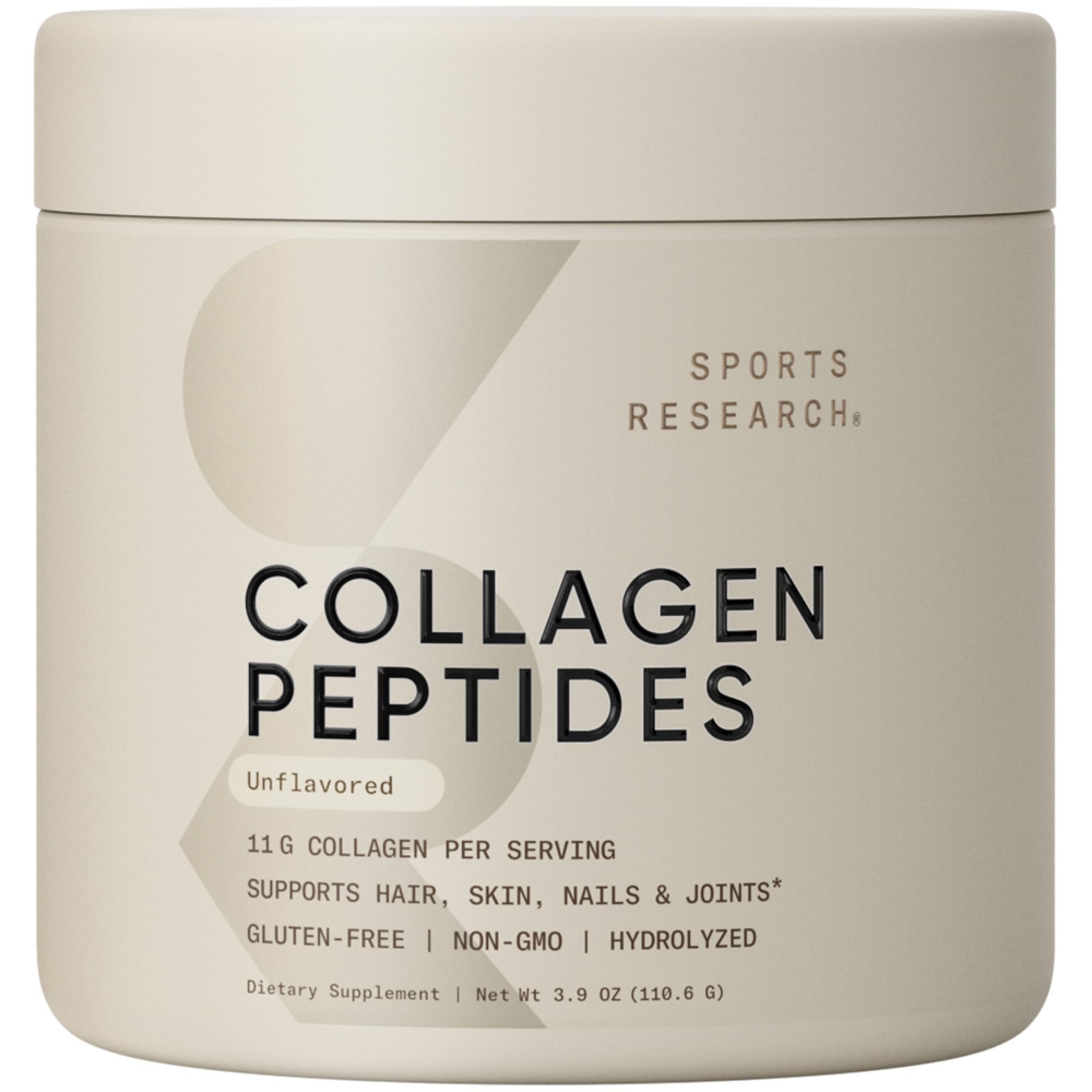 Hero shot of Sports Research Collagen Peptides bottle