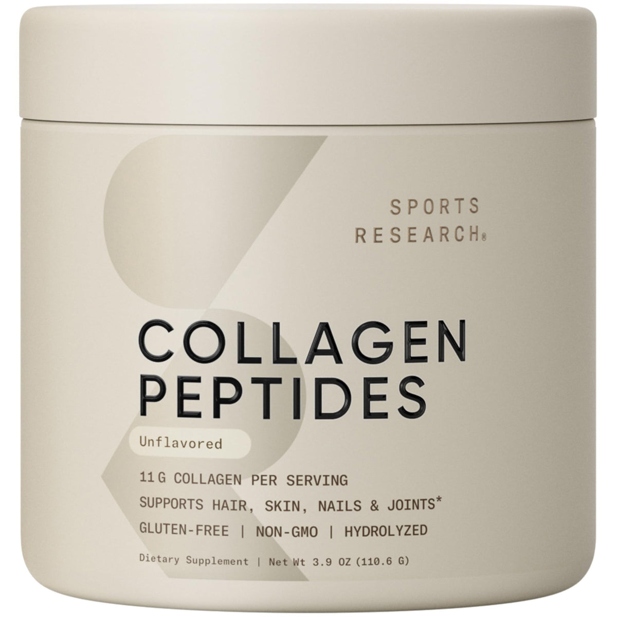 Hero shot of Sports Research Collagen Peptides bottle