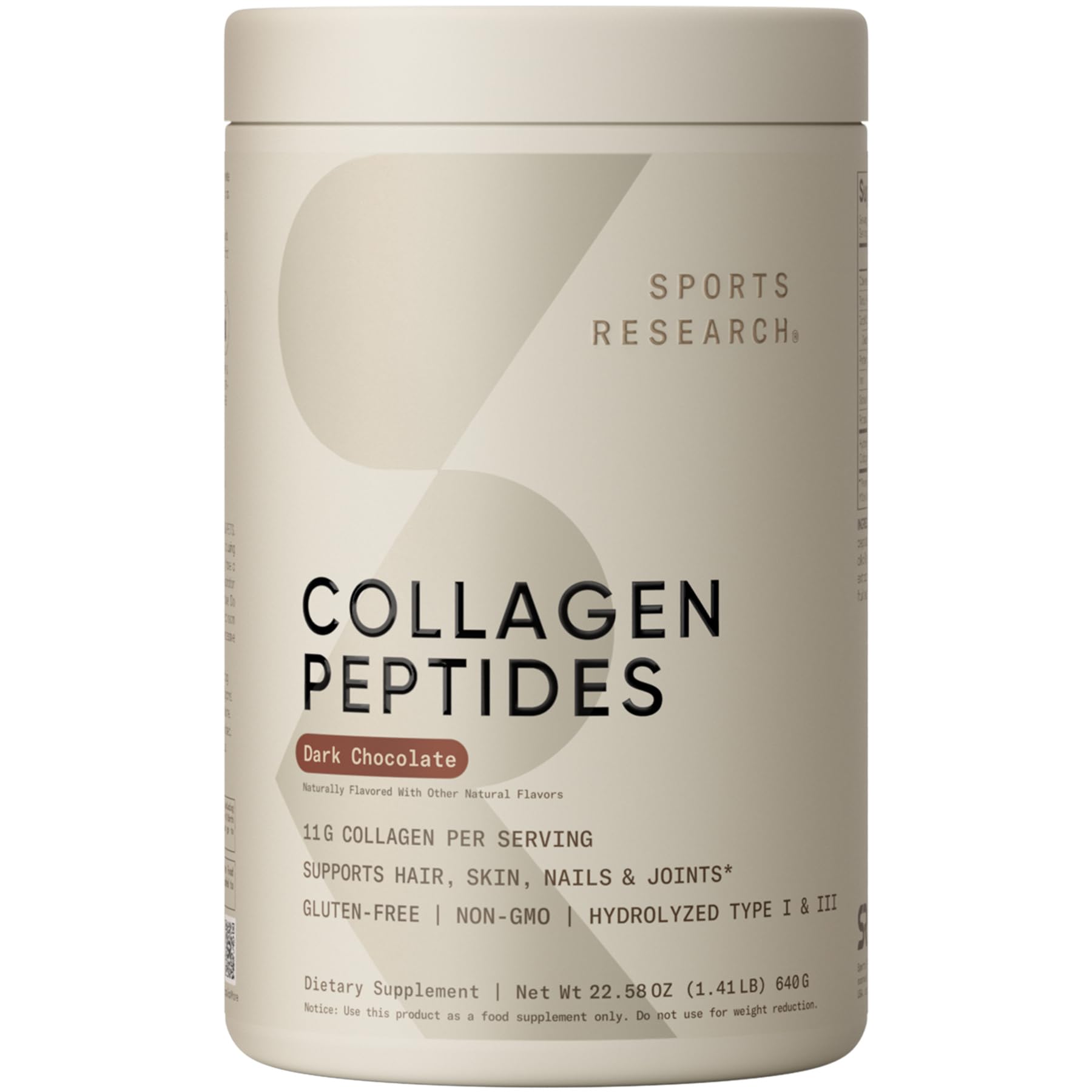 Front label of Sports Research Collagen Peptides bottle