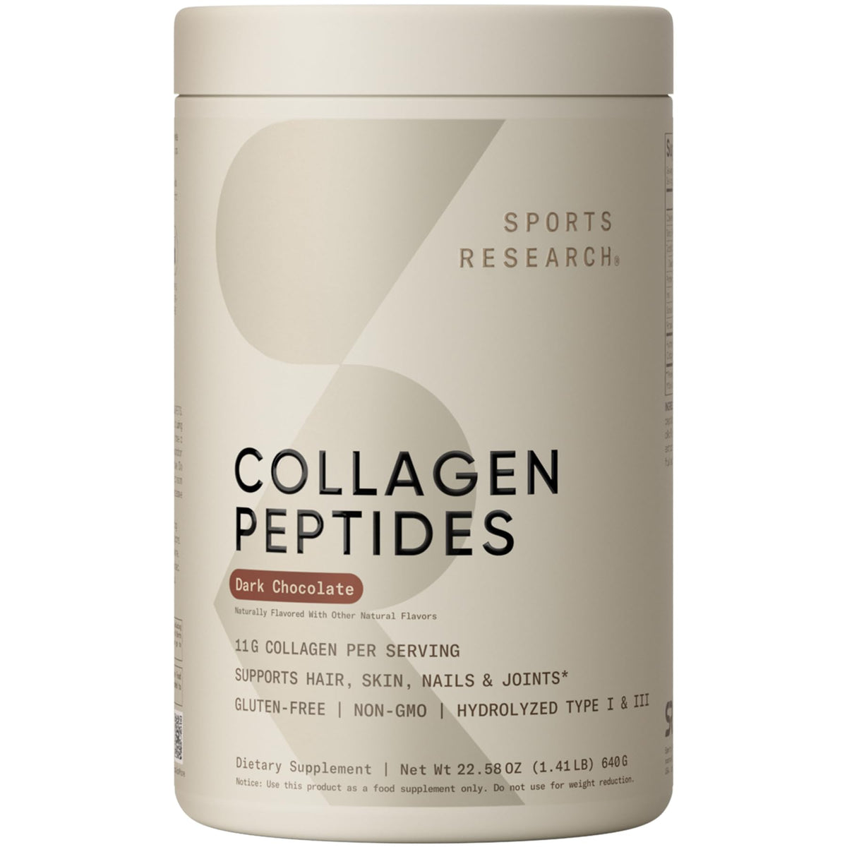 Front label of Sports Research Collagen Peptides bottle