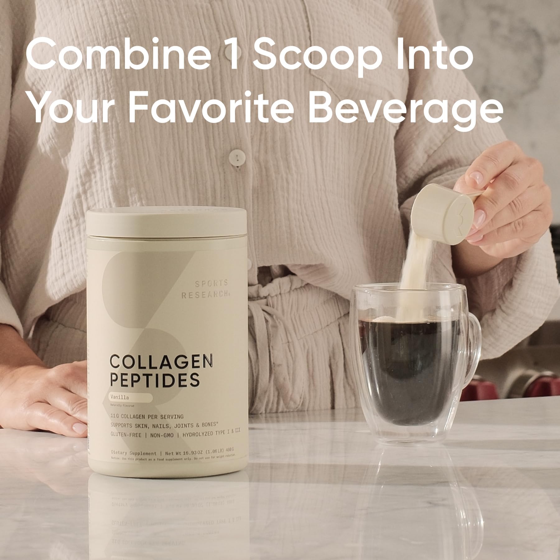 Collagen powder dissolving in coffee