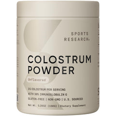 Sports Research Colostrum Powder bottle—U.S.-sourced formula for daily gut support