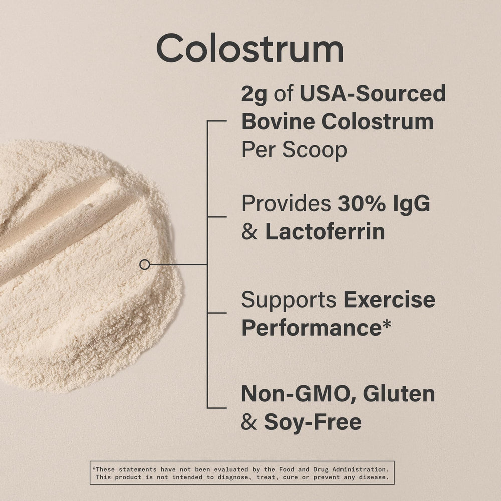 Sports Research Colostrum Powder stirred into a shake—smooth, clump-free texture