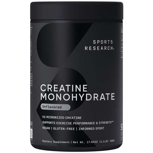 Sports Research Creatine Monohydrate bottle and front label