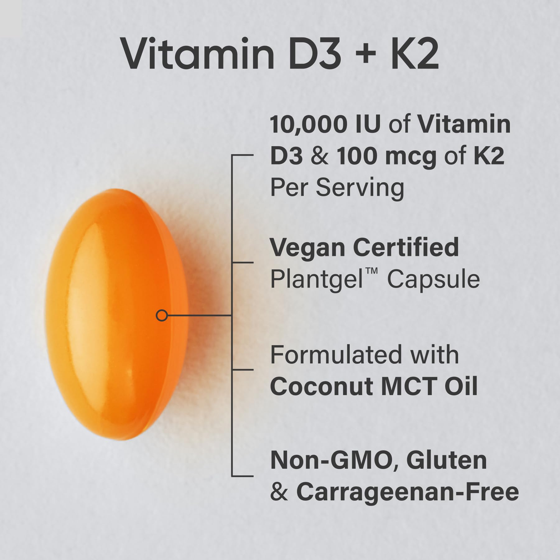 Close-up of D3 + K2 softgels