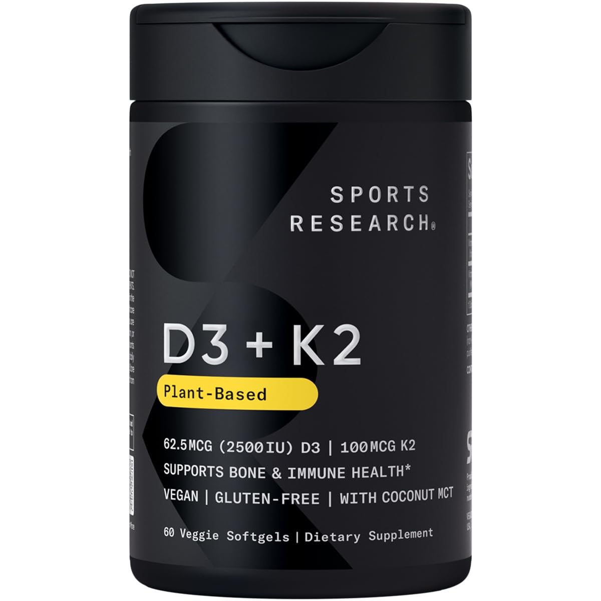 Hero image showing Sports Research D3 + K2 with coconut oil softgels