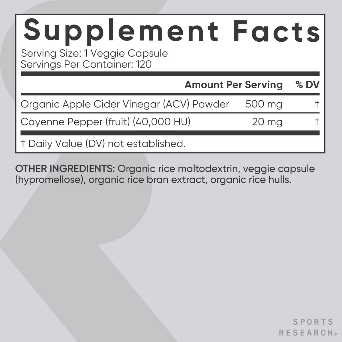 Sports Research ingredient label detail showing non-GMO and vegan seals