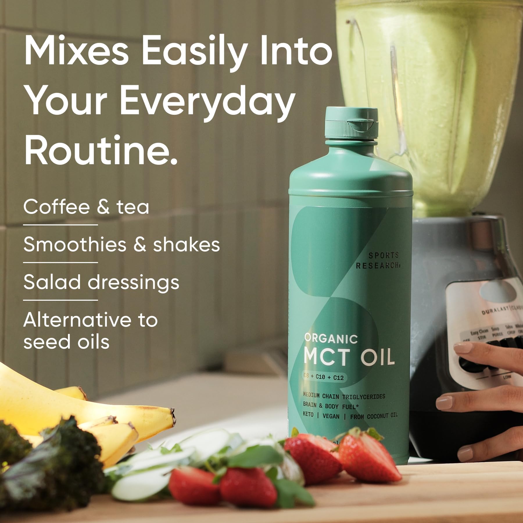 MCT oil bottle with keto-friendly branding
