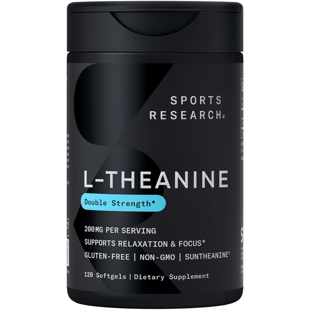 Sports Research L-Theanine 200mg bottle with coconut oil label