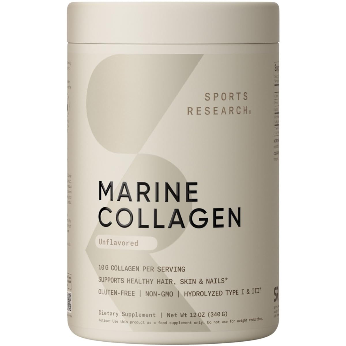 Sports Research Marine Collagen Peptides Powder bottle with wild-caught fish source