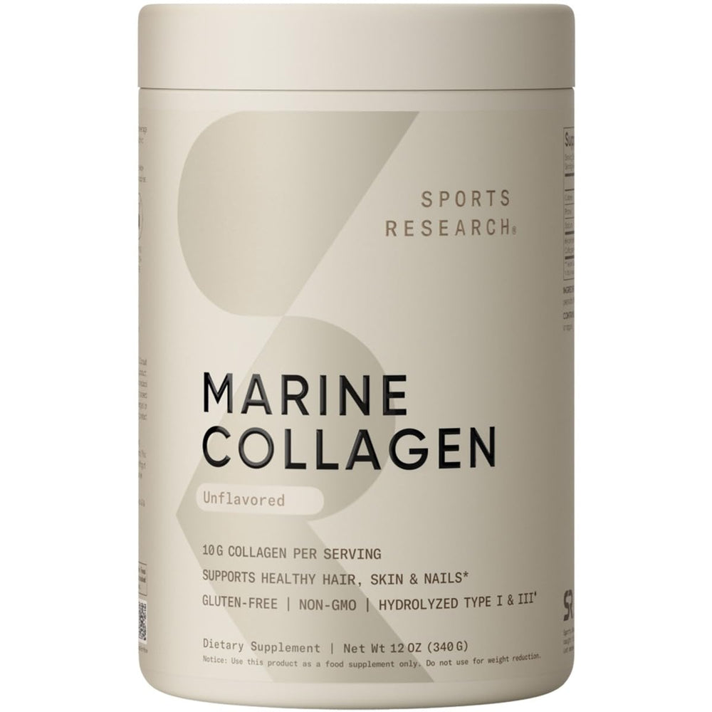 Sports Research Marine Collagen Peptides Powder bottle with wild-caught fish source