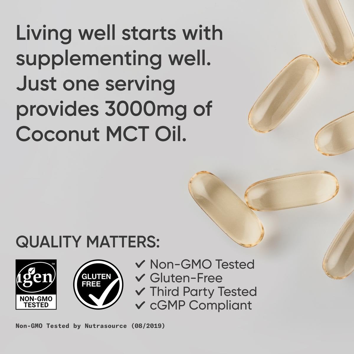 Product label highlighting Non-GMO and keto-friendly