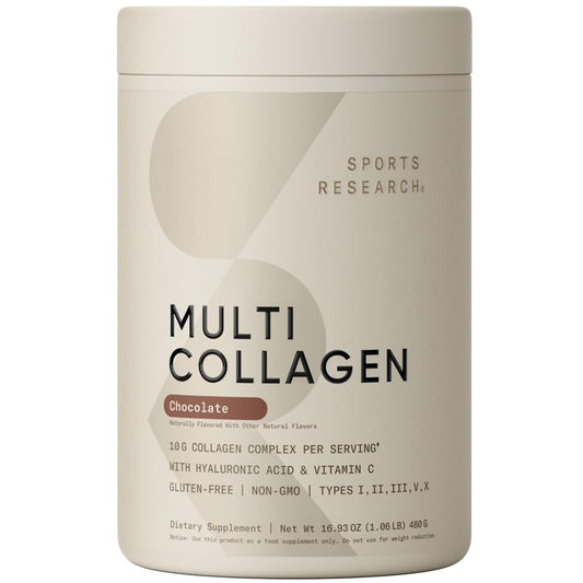 Sports Research Multi Collagen Protein Powder Chocolate jar with label