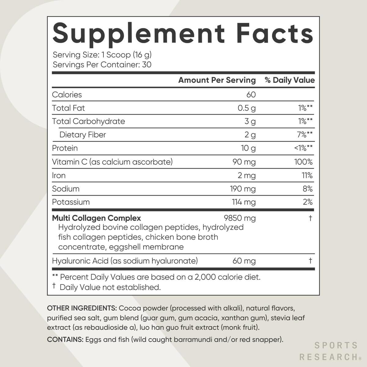Graphic showing collagen types I, II, III, V, X with hyaluronic acid and vitamin C