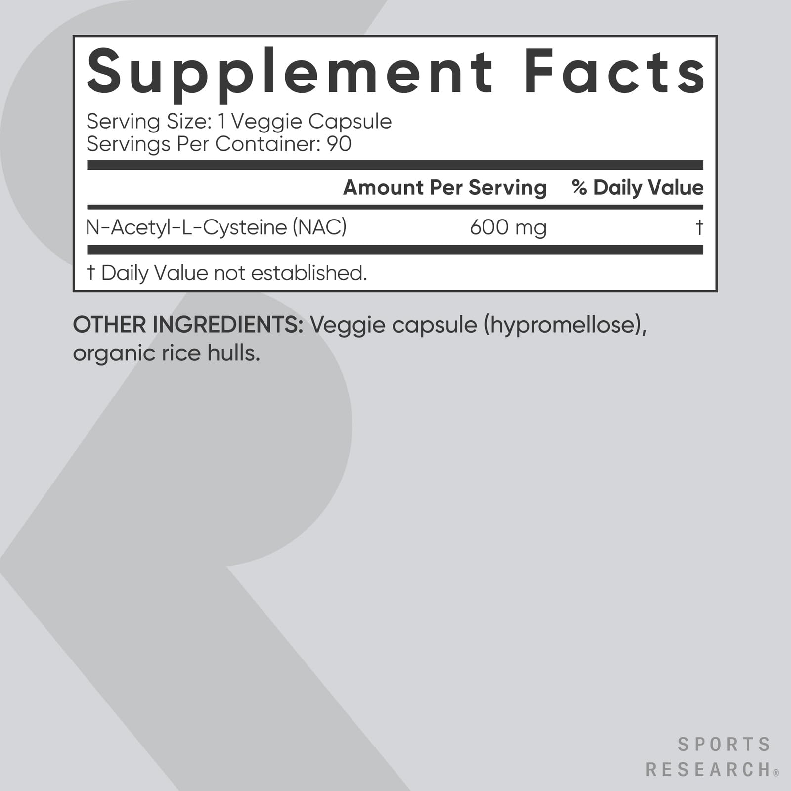 Sports Research NAC 600mg bottle in box
