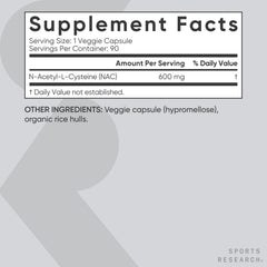 Sports Research NAC 600mg bottle in box