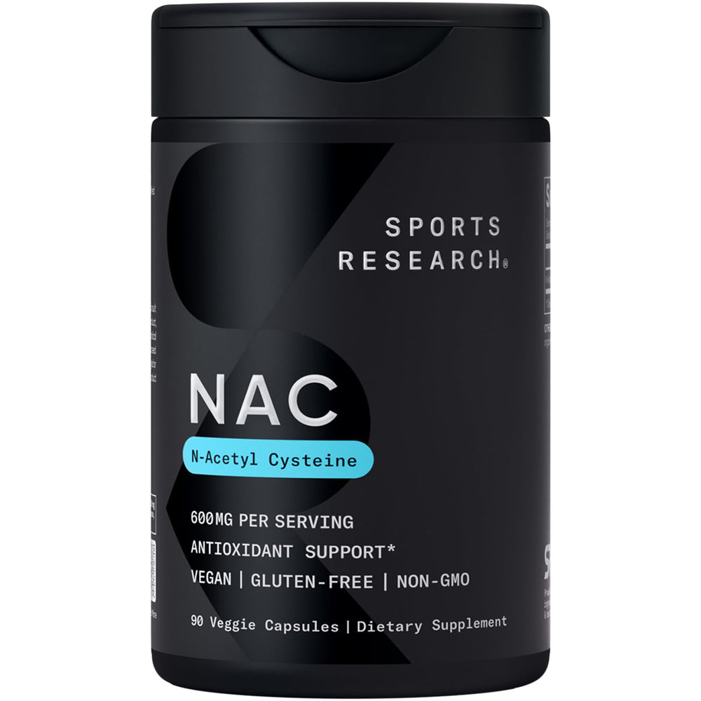 Front view of Sports Research NAC 600mg bottle with lemon aroma