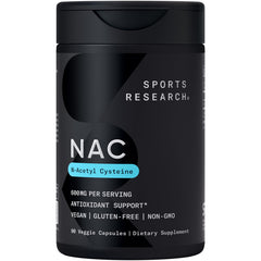 Front view of Sports Research NAC 600mg bottle with lemon aroma