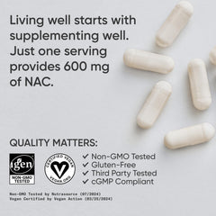 Vegan certified badge on NAC packaging