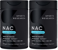 Sports Research NAC 600mg bottle front with 90 vegan capsules for antioxidant support