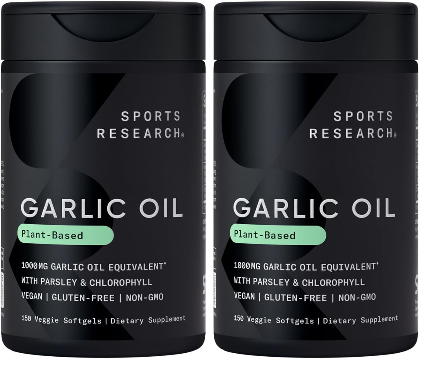 Hero image: Sports Research Odorless Garlic Oil Pills 1000 mg with Parsley and Chlorophyll for a 2-pack.