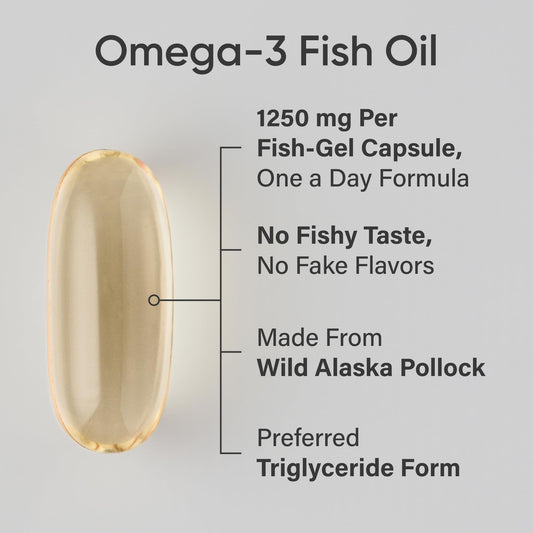 Burpless omega-3 softgel capsules spilling from bottle
