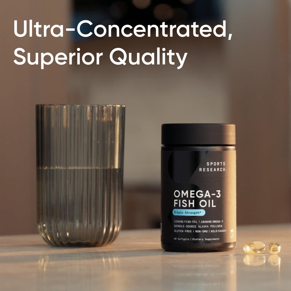Close-up of one omega-3 softgel highlighting 1250 mg content