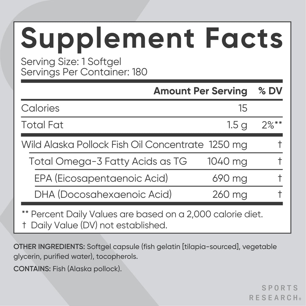 MSC certified sustainable and IFOS 5-Star logos on omega-3 bottle label