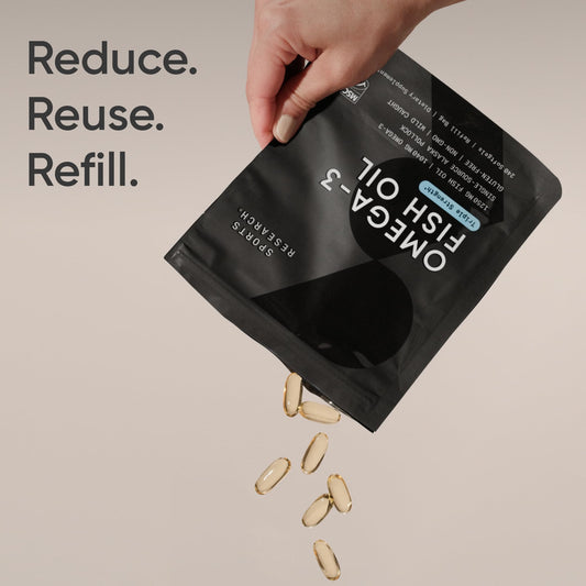 Close-up of omega-3 fish oil softgel capsules