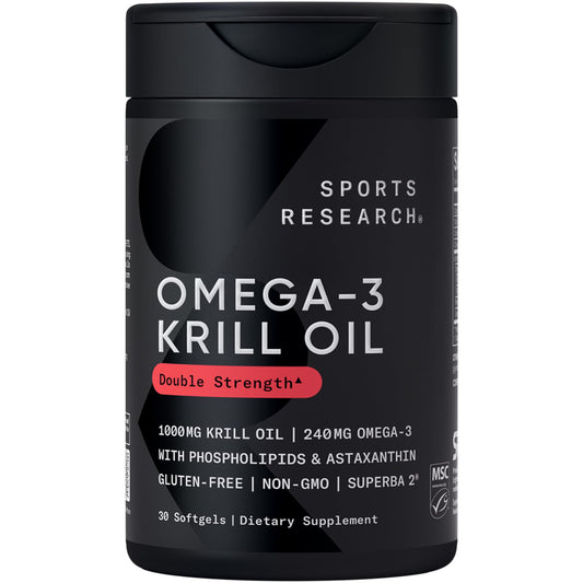 Front view of Sports Research Omega-3 Krill Oil 1000mg Double Strength bottle