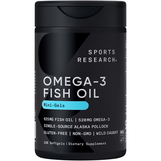 Sports Research Omega-3 Mini Softgels bottle and capsules
