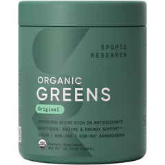 Front view of Sports Research Organic Greens Powder Original flavor bottle