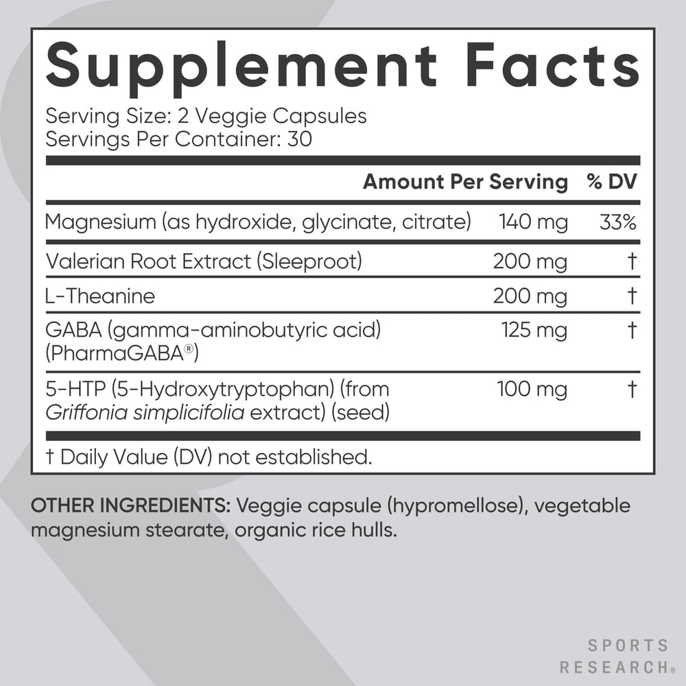 Key ingredients: magnesium blends, valerian root, L-theanine, GABA, 5-HTP