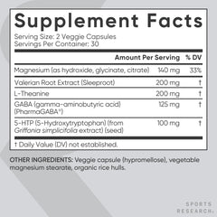 Key ingredients: magnesium blends, valerian root, L-theanine, GABA, 5-HTP