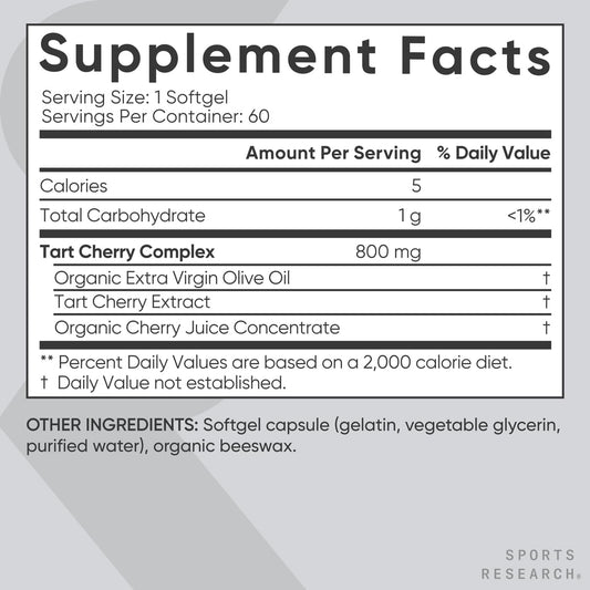 Close-up of Tart Cherry softgels in bottle
