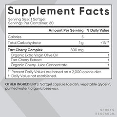 Close-up of Tart Cherry softgels in bottle
