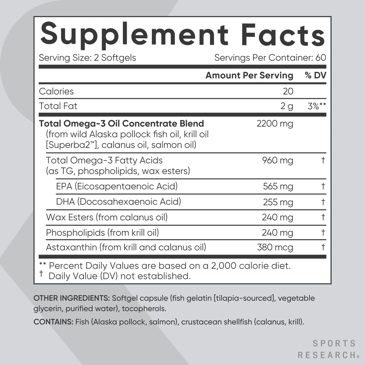Sports Research Total Omega-3 Alaska pollock oil purity and freshness focus.