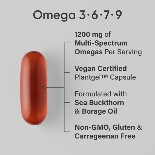 Sports Research vegan omega 3-6-7-9 bottle with 90 veggie softgels