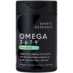 Front view of Sports Research Vegan Omega 3-6-7-9 1200 mg softgels